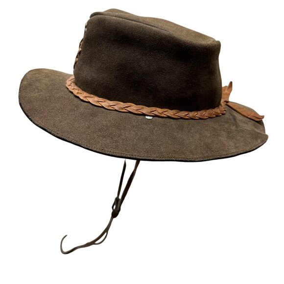 Suede Leather Handmade Australian Cowboy Western Hat Braided Band w/ Chin Strap - Picture 5 of 9